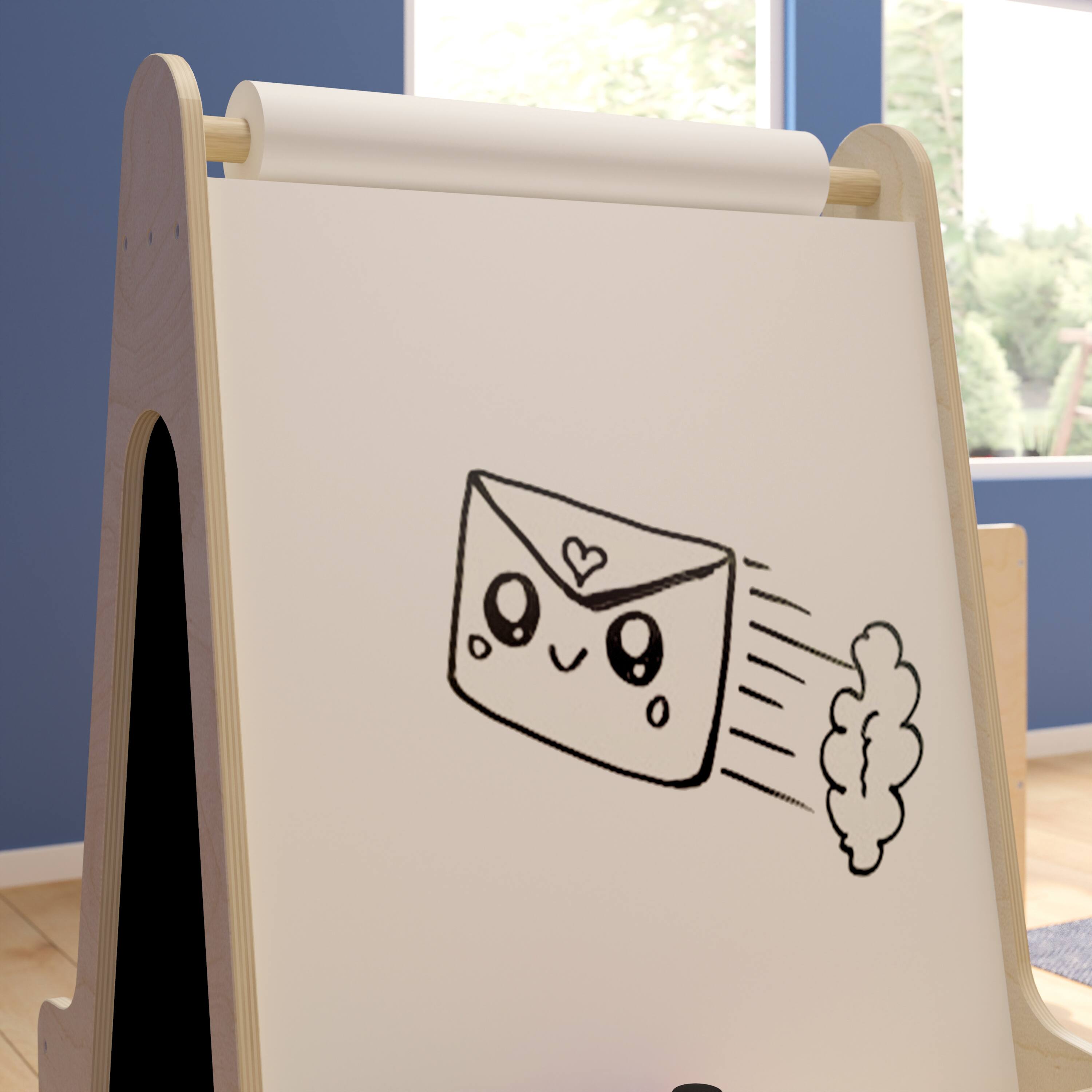 Alt View 3. Flash Furniture - Bright Beginnings Commercial Wooden Mobile Dual Sided 2 Person Art Station with Locking Caster Wheels and Bottom Shelf S - Natural.