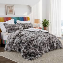 Peace Nest - Ultra-Soft Faux Fur Comforter Set with Plush Tie-Dye & Reversible Sherpa, King - Dark Gray