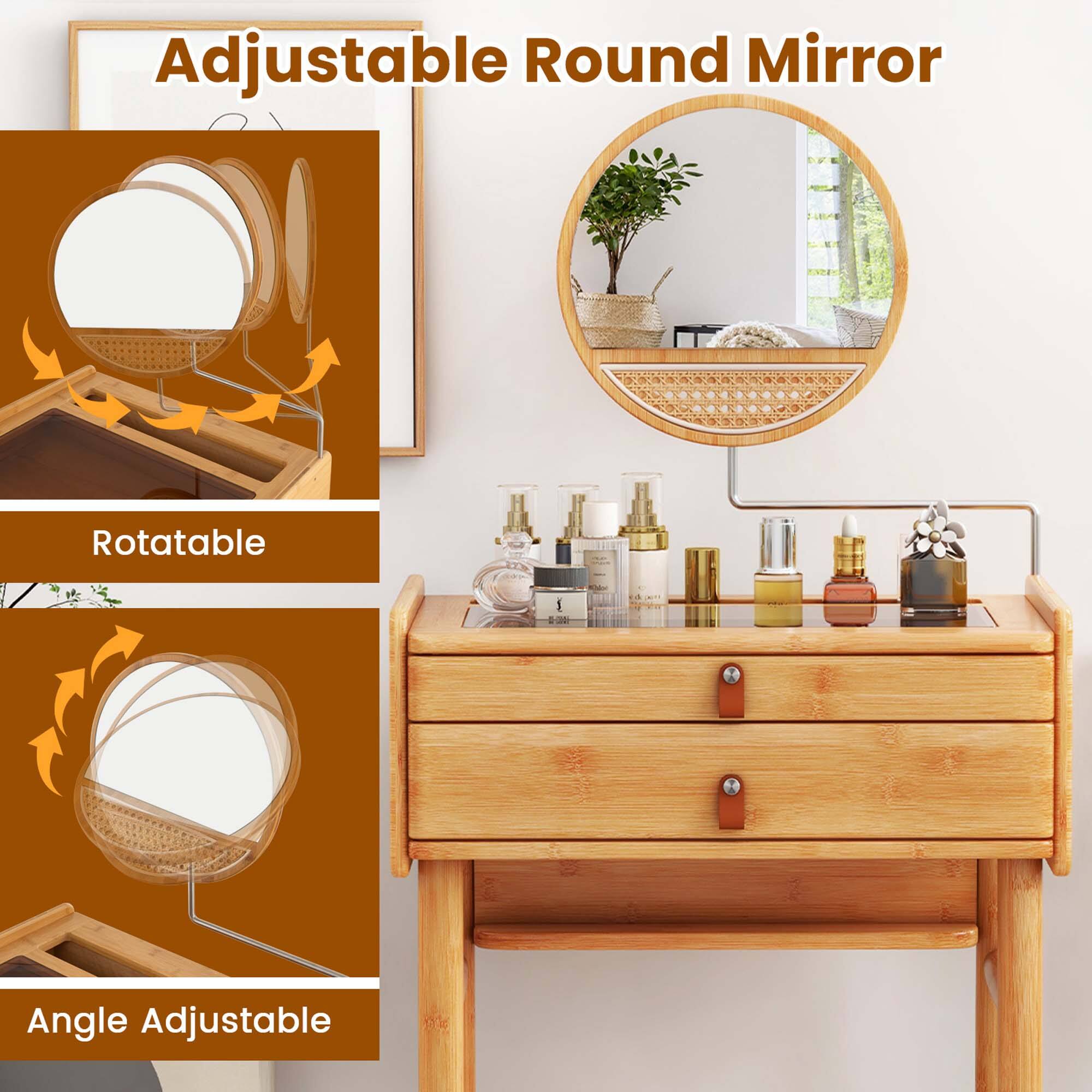 Adjustable Round Mirror

Rotatable

Angle Adjustable