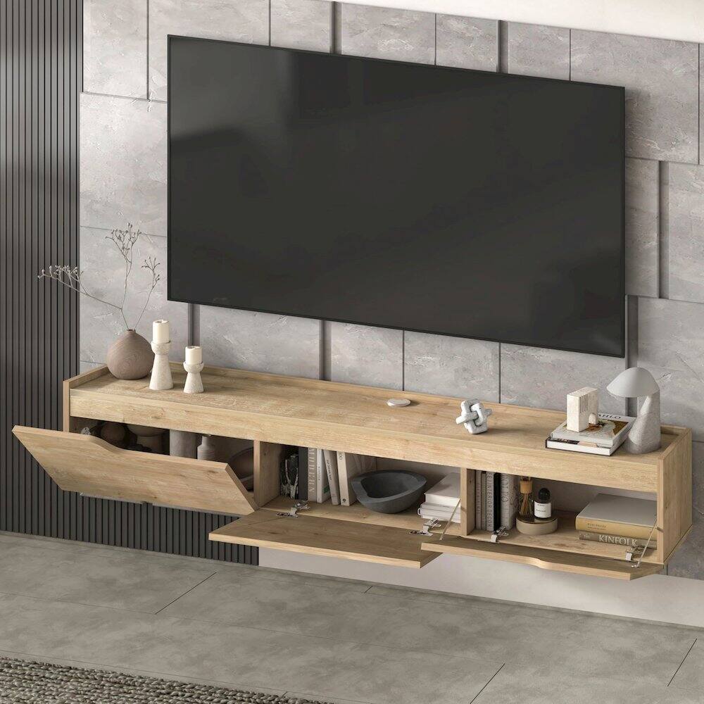 Alt View 1. Atelier Mobili - Floating TV Stand for Up to 80 Inch TVs – Wall Mounted Entertainment Center - Beige.