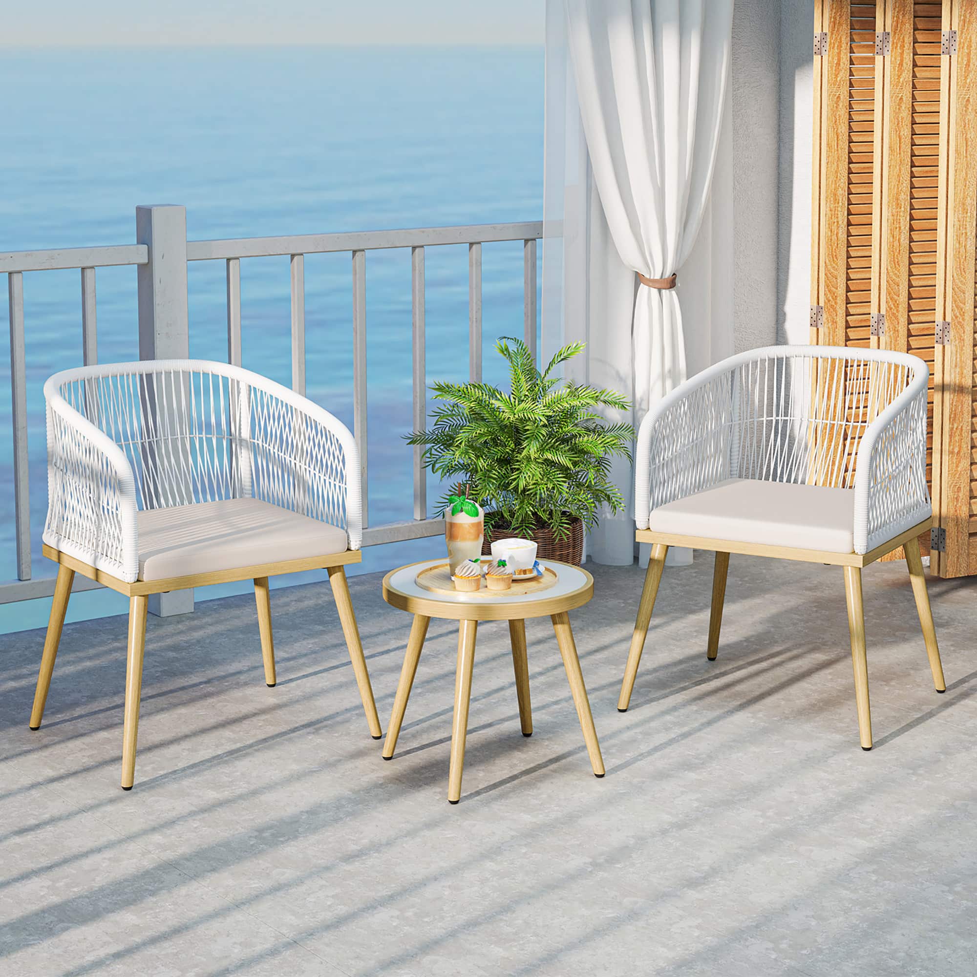 Gymax - 3 Pieces Patio Bistro Set Outdoor PE Wicker Conversation Furniture Set - Beige