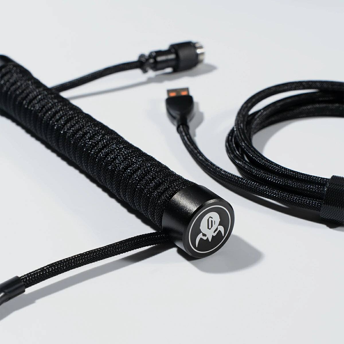 Left. GravaStar - GravaStar Coiled Aviator USB-C Cable for Mechanical Keyboard Black - Black.