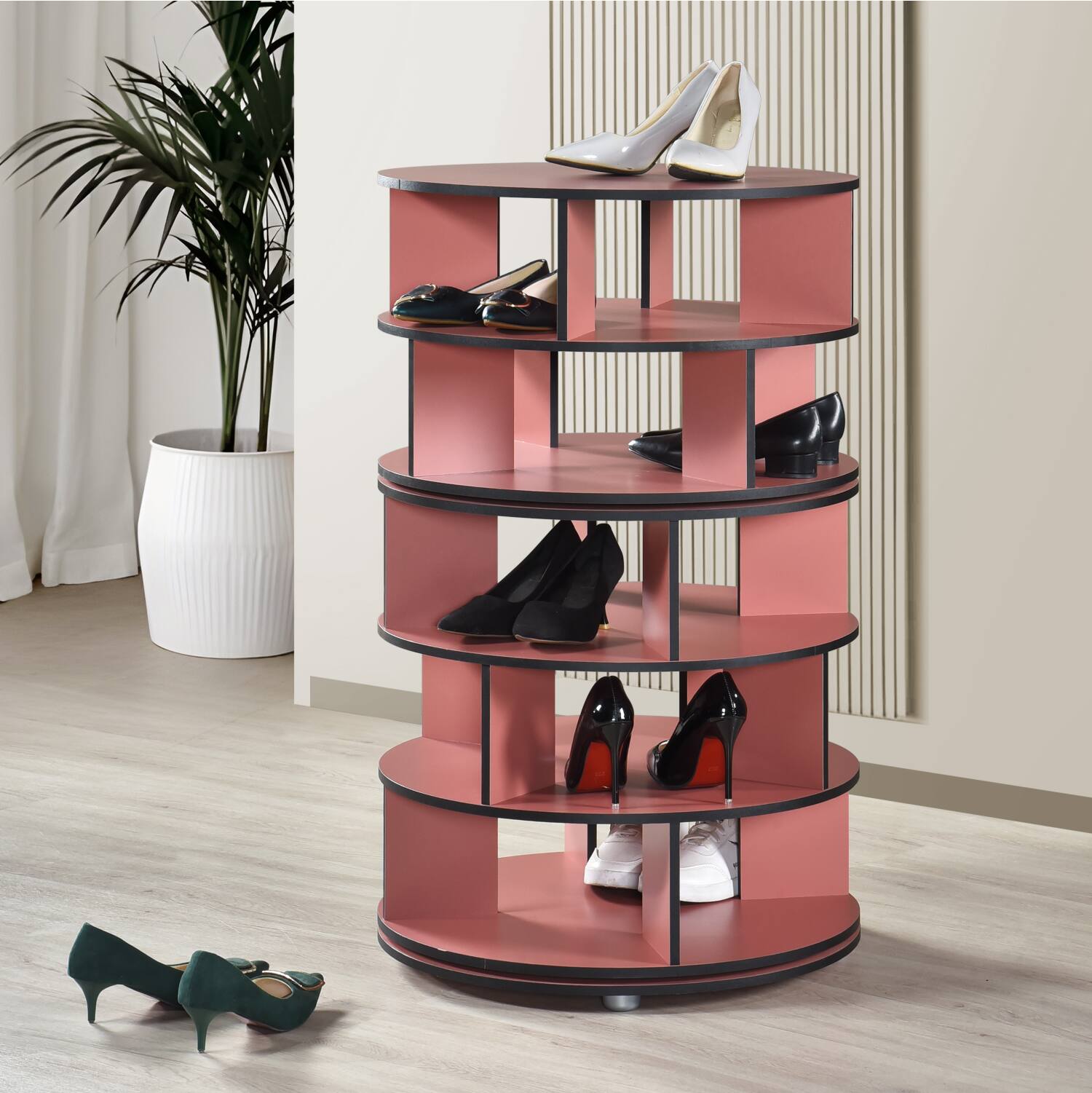 Front. Kings Brand Furniture - Kings Brand Furniture - 5-Tier Rotating Shoe Rack, 360° Revolving Lazy Susan Spinning Shoe Rack Tower Storage Organizer - Red.