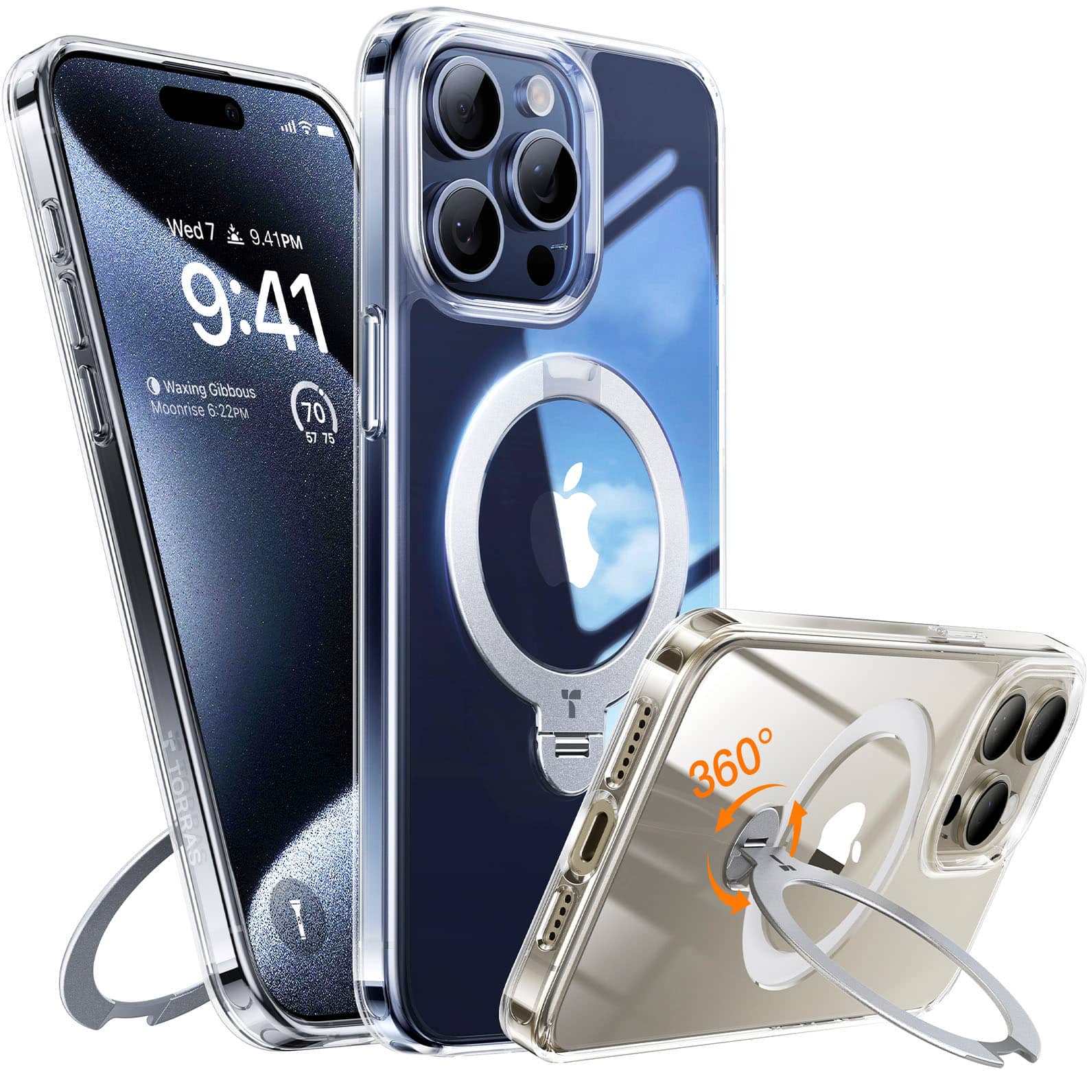TORRAS - UPRO Ostand Spin 360° Magnetic Stand Military Grade Shockproof & MagSafe-Compatible Case for Apple iPhone 15 Pro - Clear - Front_Zoom