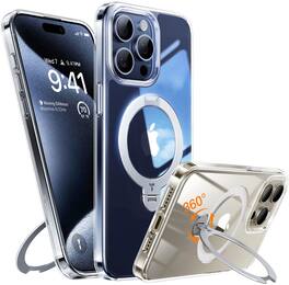 TORRAS - UPRO Ostand Spin 360° Magnetic Stand Military Grade Shockproof & MagSafe-Compatible Case for Apple iPhone 15 Pro - Clear