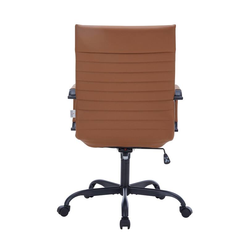 Alt View 5. LeisureMod - Harris Mid-Back Leather Office Chair Adjustable Height Tilt in Black Stainless Steel 360-Degree Swivel - Light Brown.
