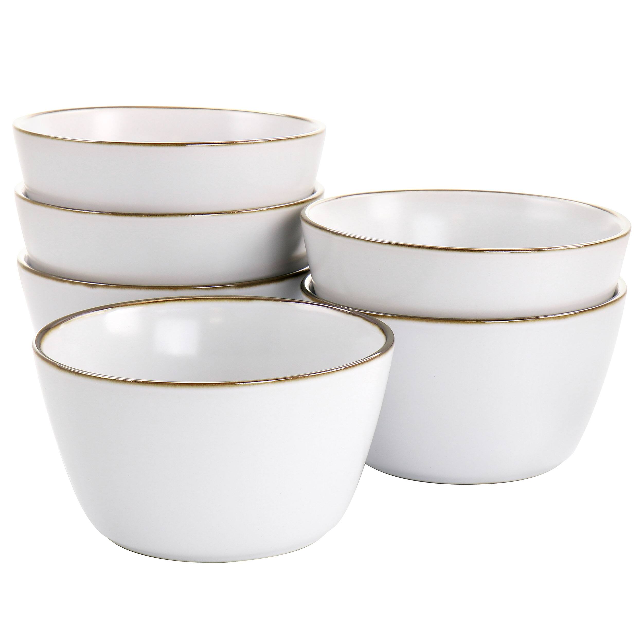 Elama - Arthur 6 Piece Stoneware Bowl Set in Matte with Gold Rim - White