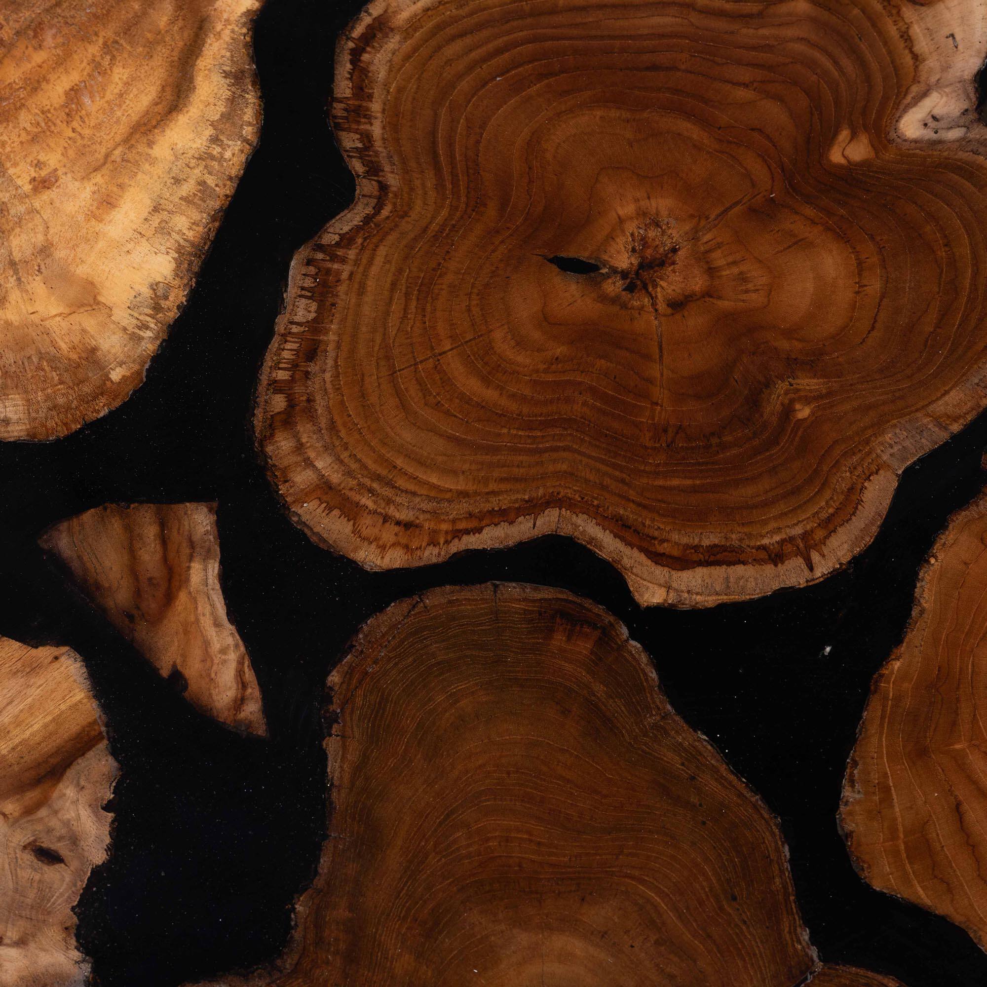 Alt View 1. bali & pari - Agata Wood and Epoxy Resin Coffee Table - Handcrafted Live Edge Teak Accent Table with Sculptural Base - Natural Brown/Black.