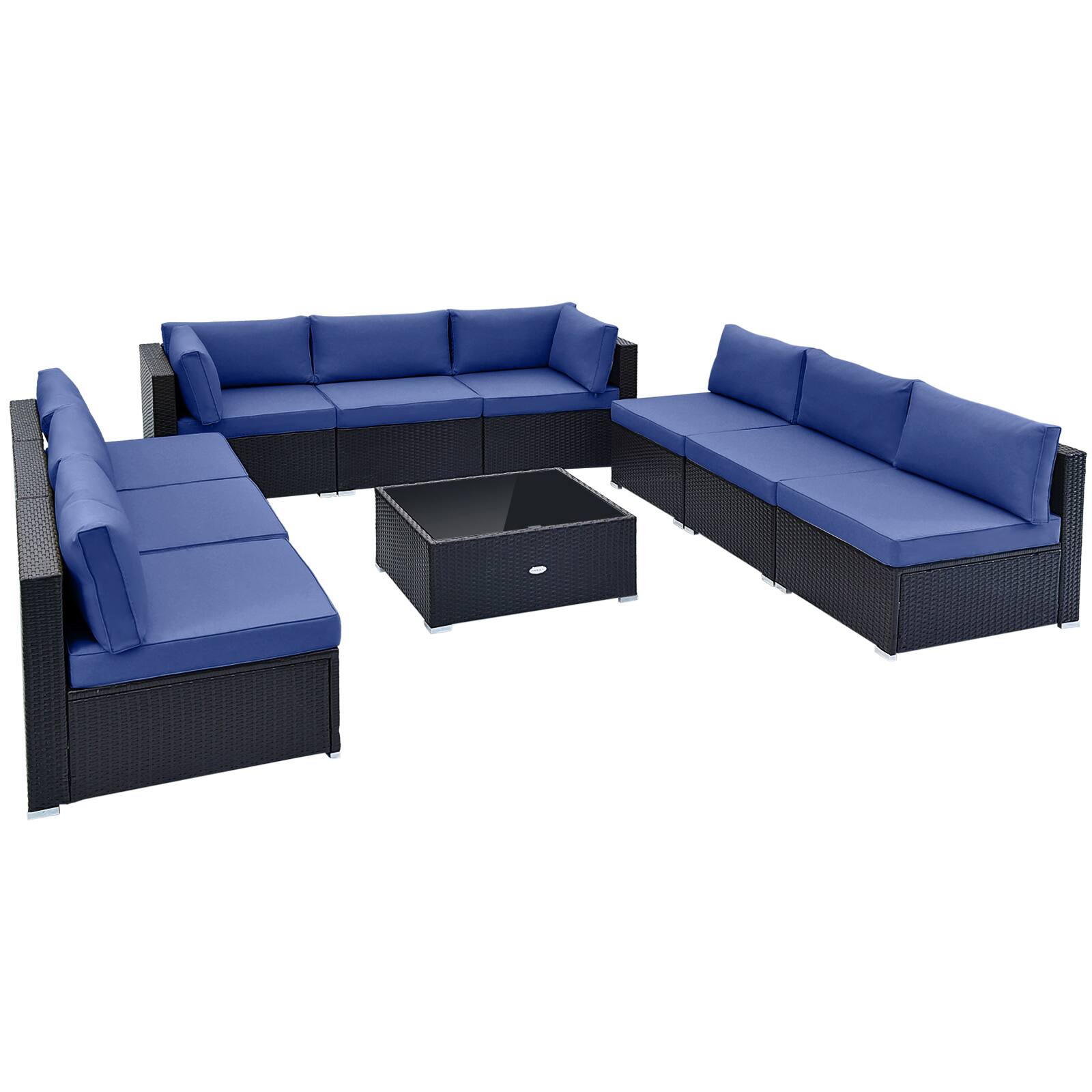 Alt View 4. Gymax - Gymax 10PCS Rattan Furniture Set Outdoor Wicker Sofa Table Cushioned Seat Patio Navy - Navy.