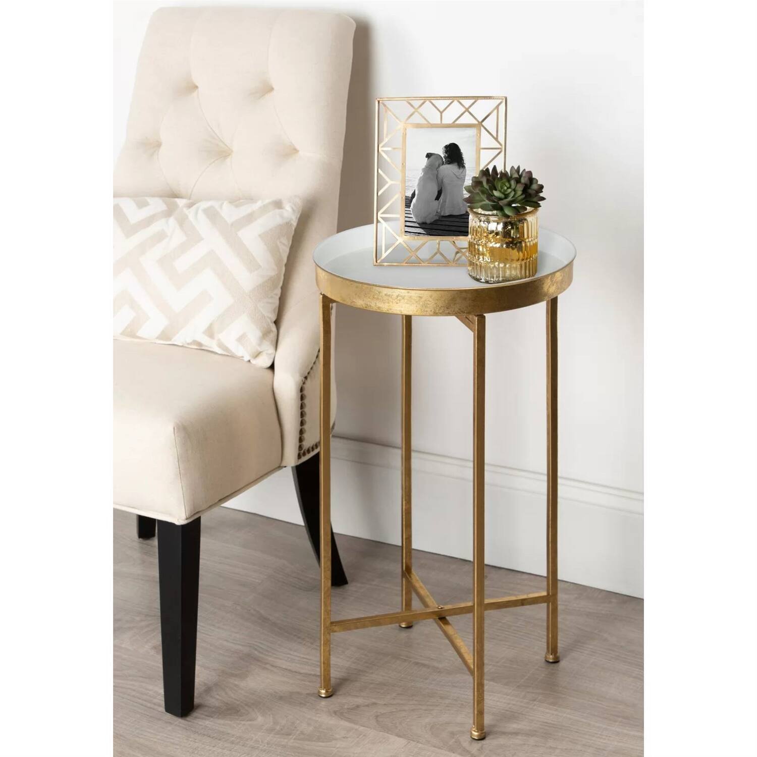 Front. Hivvago - Hivvago Metal Round Nightstand End Table with Removable Tray Top - Gold.