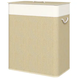 Homcom - Laundry Basket with Lid - Natural Wood