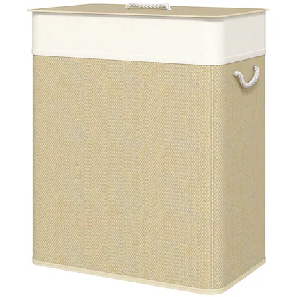 Front. Homcom - Laundry Basket with Lid - Natural Wood.