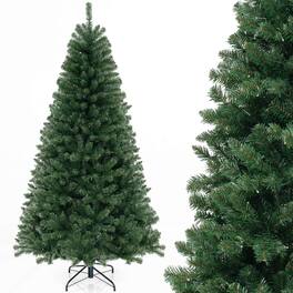 Costway - 7 FT Christmas Tree with 830 PVC Branch Tips 250 Warm White LED Lights Gloves - Green