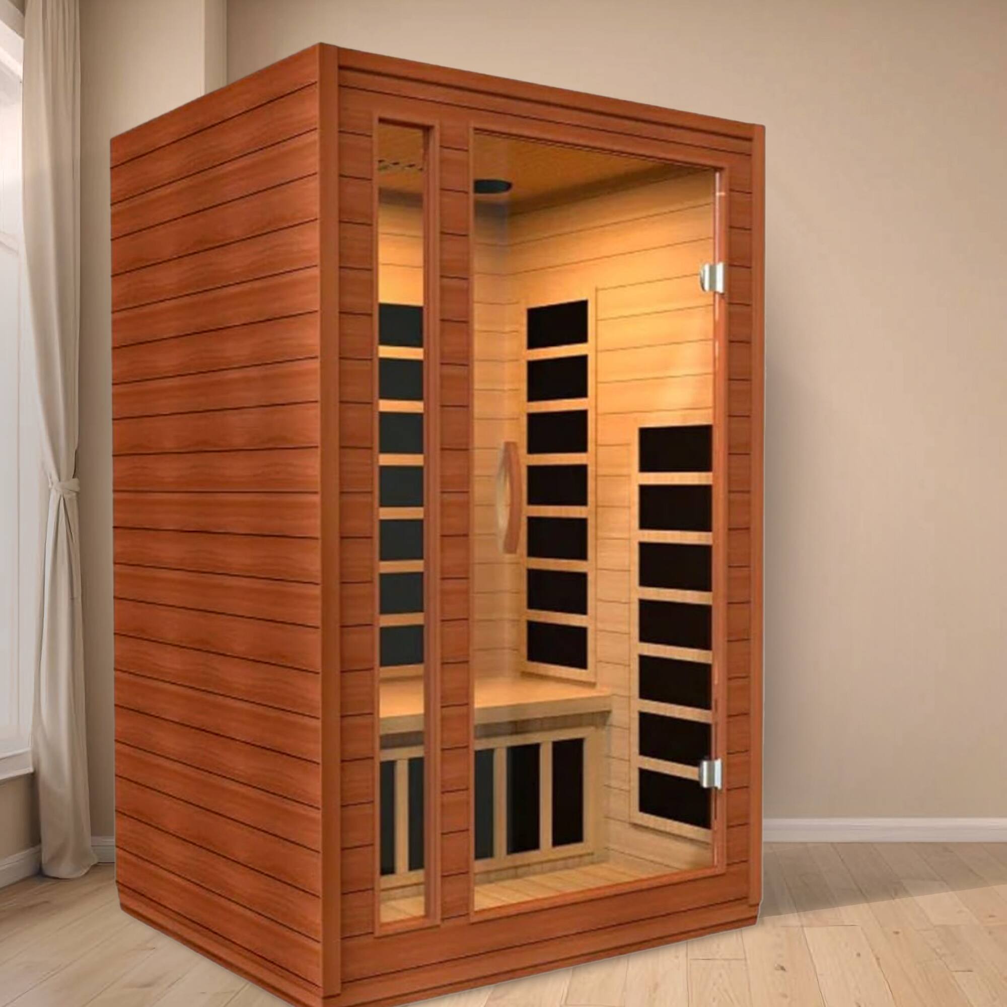 Alt View 8. Dynamic Saunas - Dynamic Saunas 2-Person Full Spectrum Infrared Sauna Lighting, Speakers, Cardoba - Brown.
