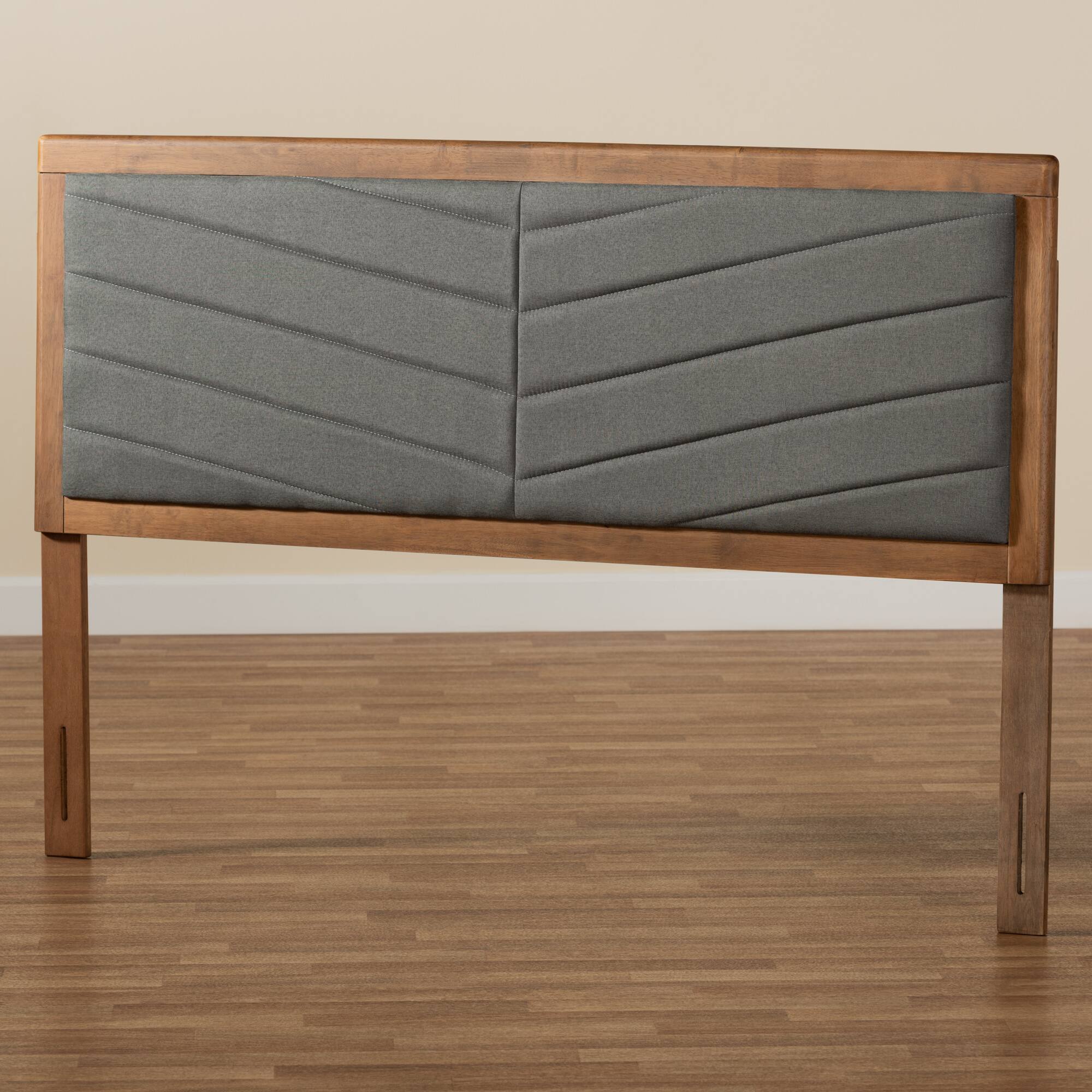 Alt View 1. Baxton Studio - Iden Modern and Contemporary Fabric Upholstered and Finished Wood Queen Size Headboard - Dark Grey/Walnut Brown.