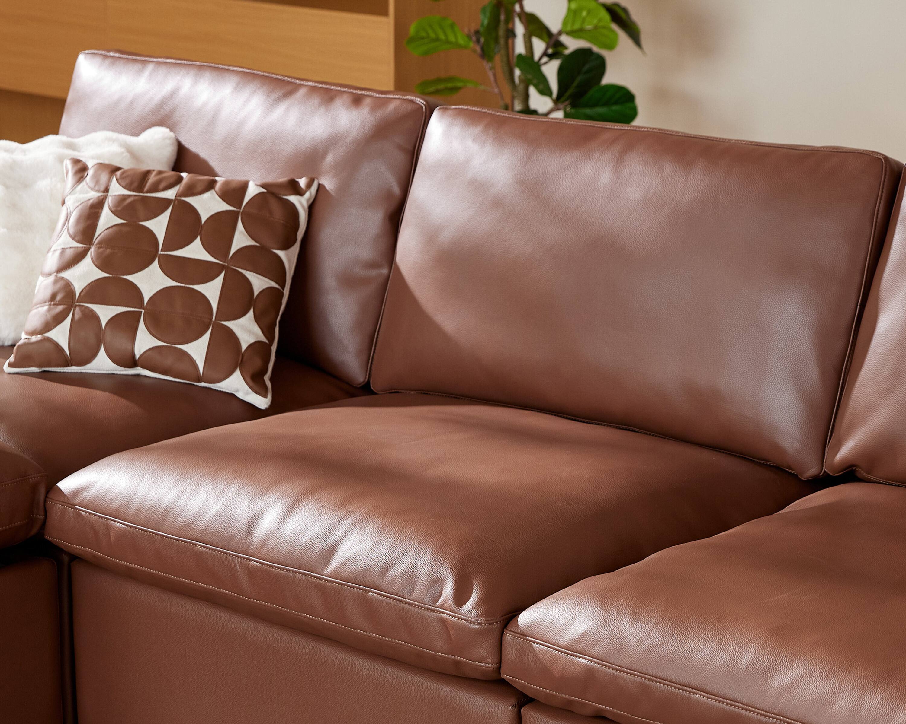 Alt View 3. Dyonery - Dyonery Large-sized down modular cloud sofa - leather imitation - brown. L-shaped 3+1 style. - Brown.