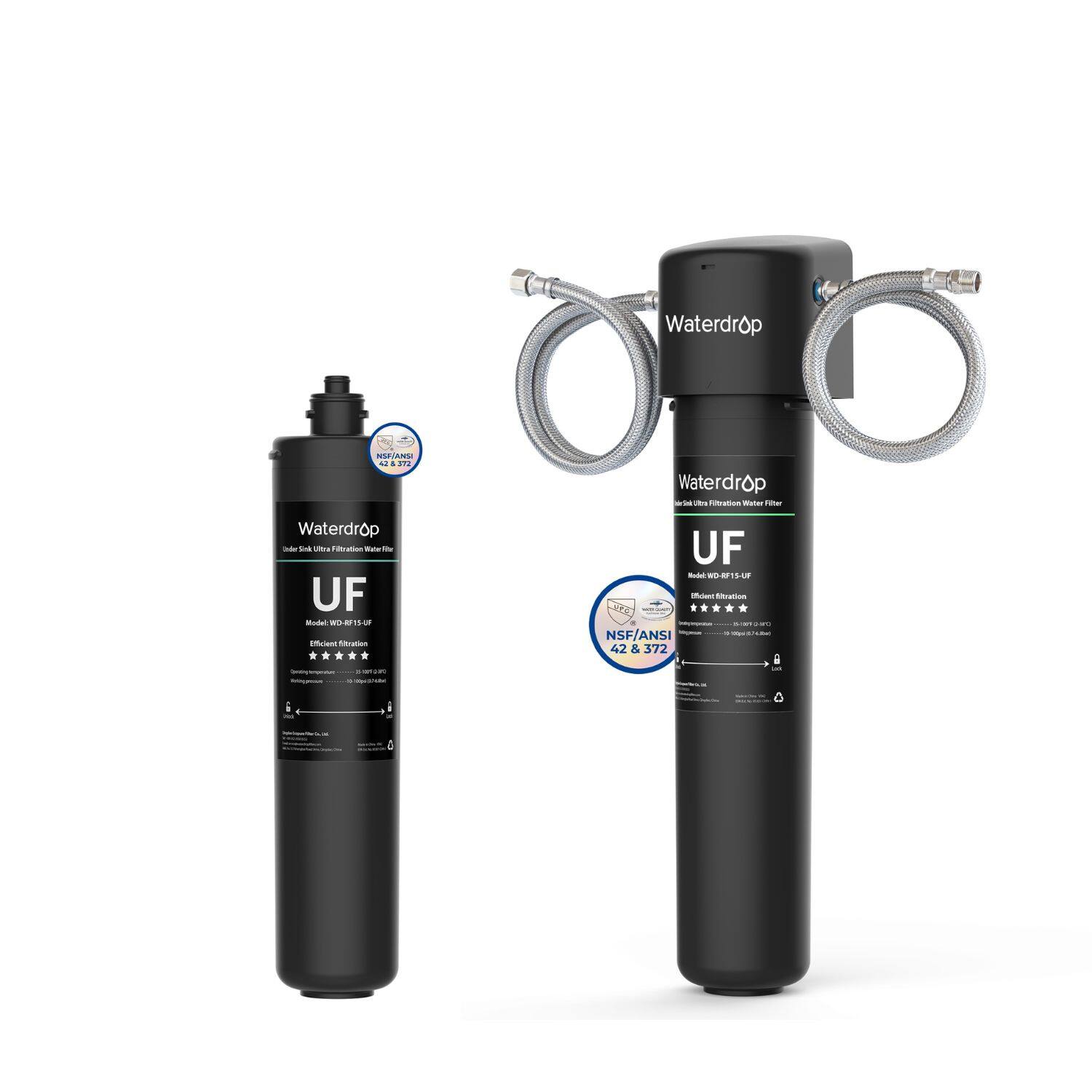 Waterdrop - 15UA-UF Ultra Filtration Under Sink Water Filter Includes Extra RF10-UF - Black