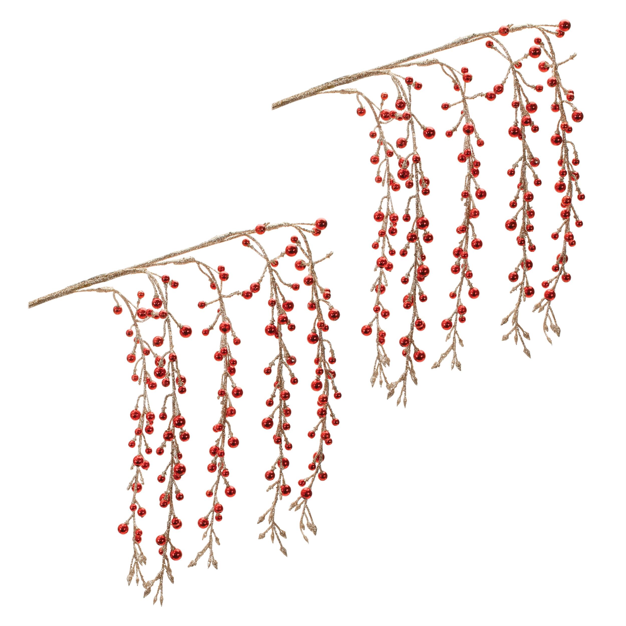 Left. BreeBe - Hanging Glitter Berry Spray (Set of 2) - Red, Gold.