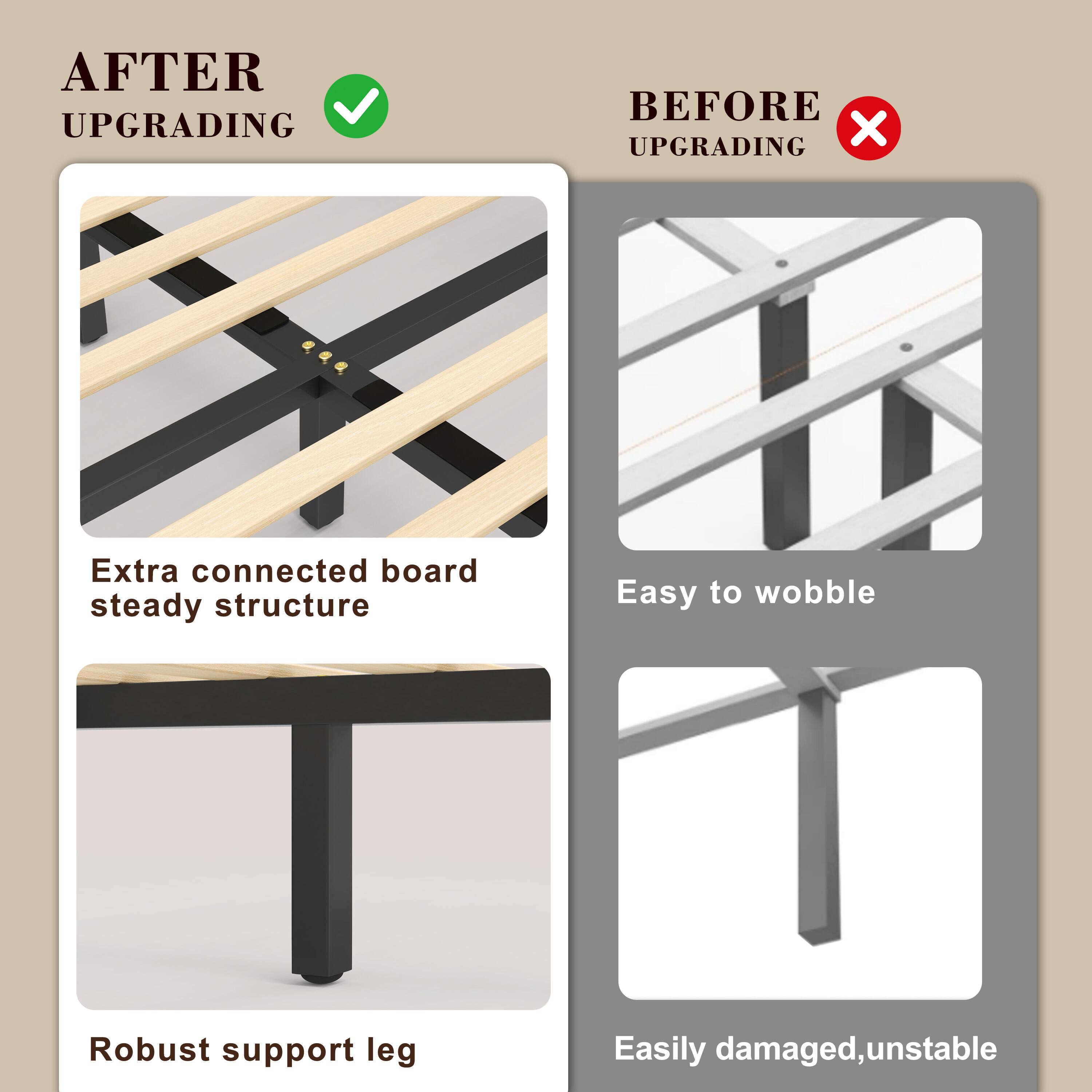 AFTER UPGRADING  
Extra connected board steady structure  
Robust support leg  

BEFORE UPGRADING  
Easy to wobble  
Easily damaged, unstable