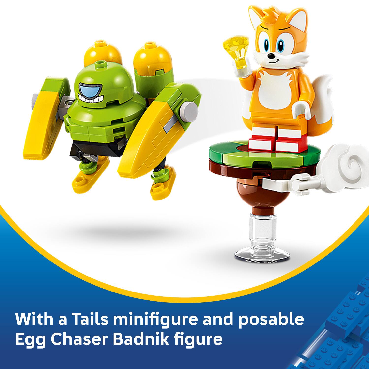 With a Tails minifigure and posable Egg Chaser Badnik figure