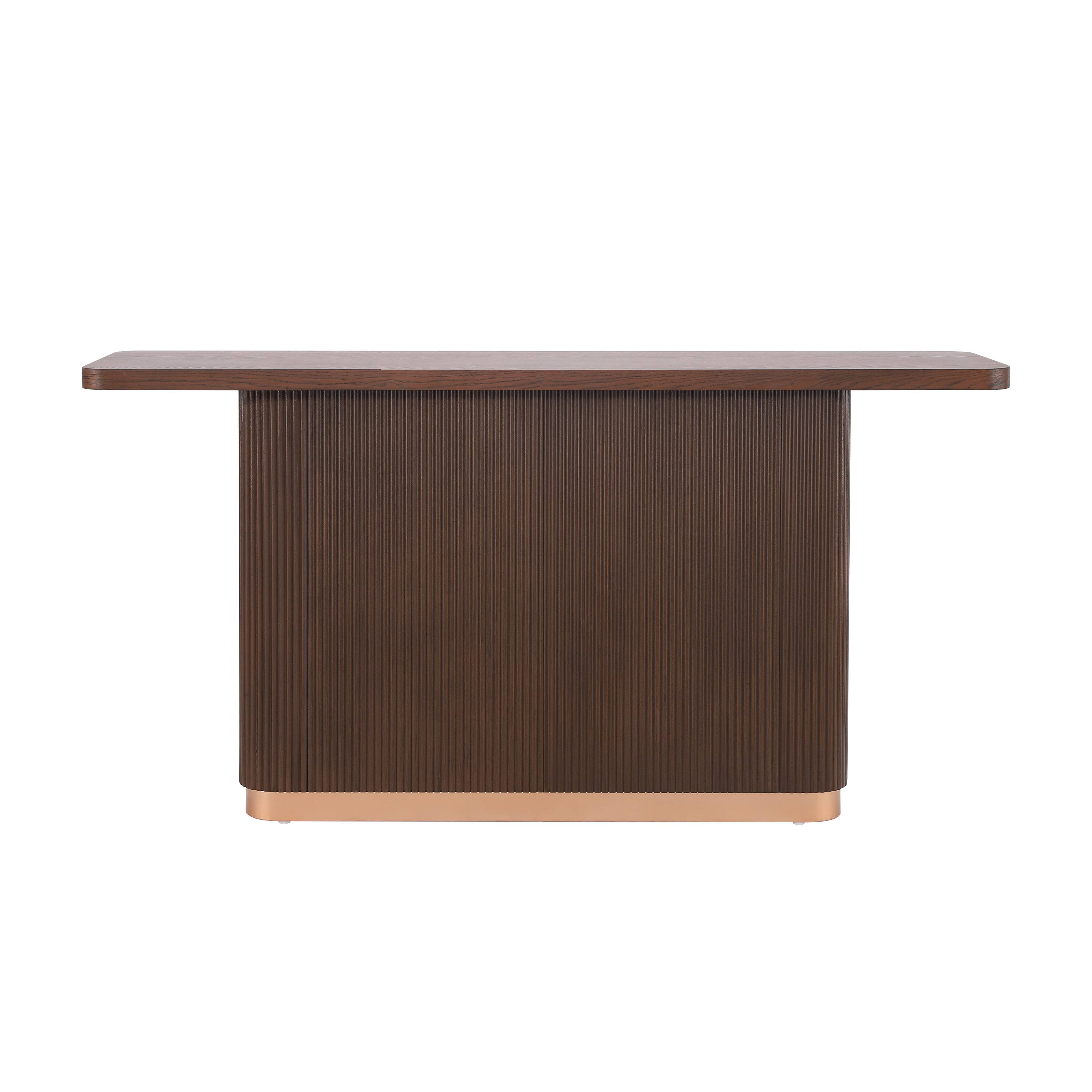 Back. TinyHomie - Console Table for Entryway Ash Veneer Top Fluted Base with Metal Accent Modern Hallway Table - Brown.