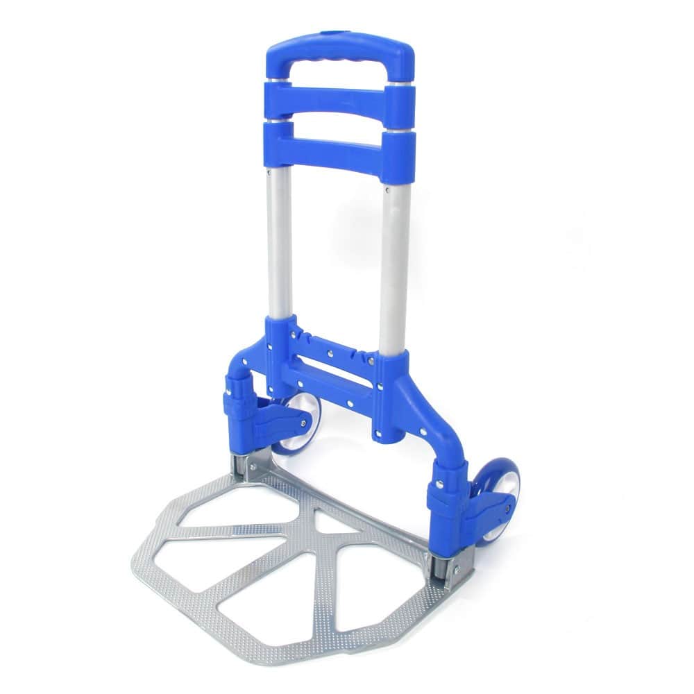 Winado - Portable Aluminum Luggage Cart Folding Dolly Collapsible Trolley Push Hand Truck for Moving Warehouse 165lbs Capacity - Blue
