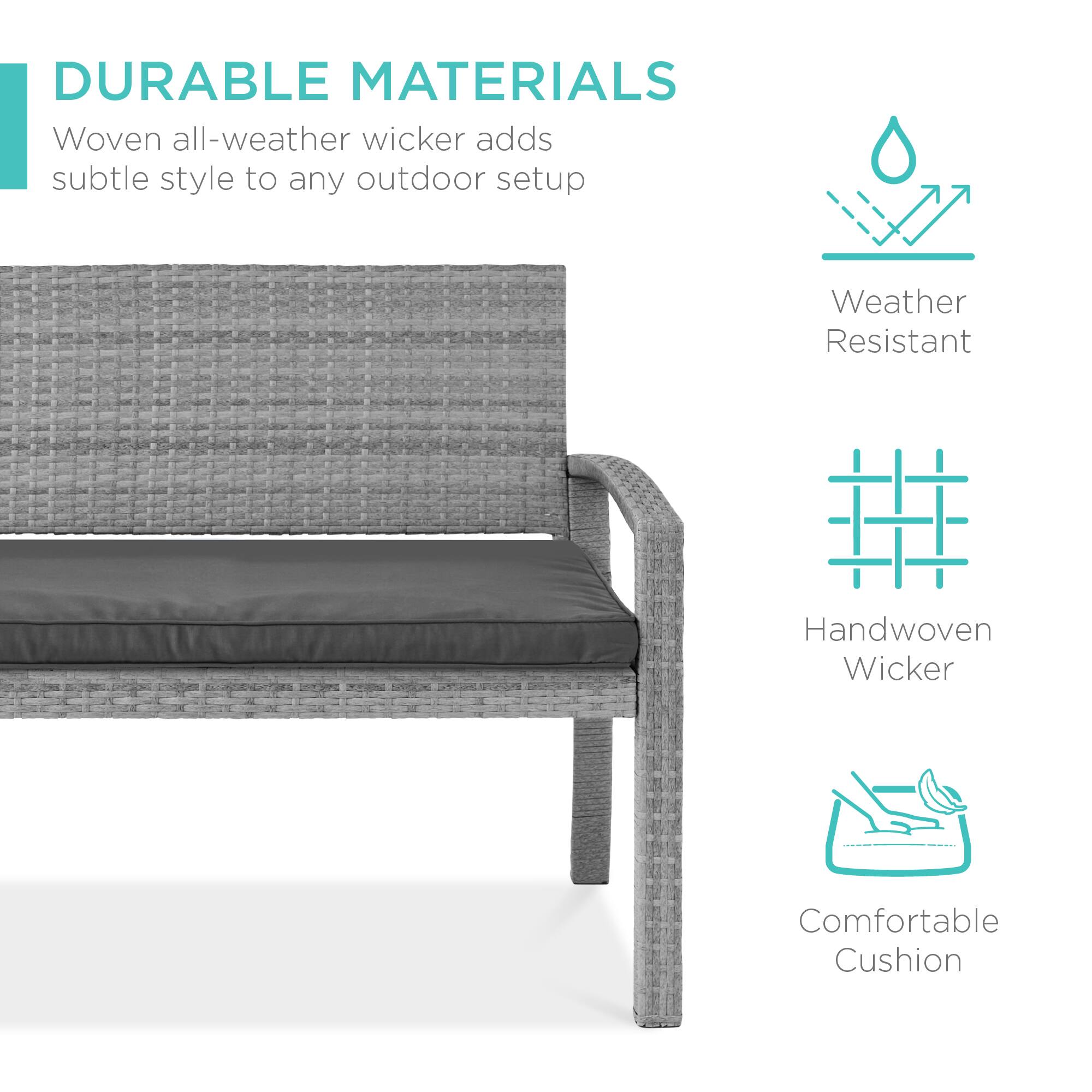 DURABLE MATERIALS

Woven all-weather wicker adds subtle style to any outdoor setup

- Weather Resistant
- Handwoven Wicker
- Comfortable Cushion