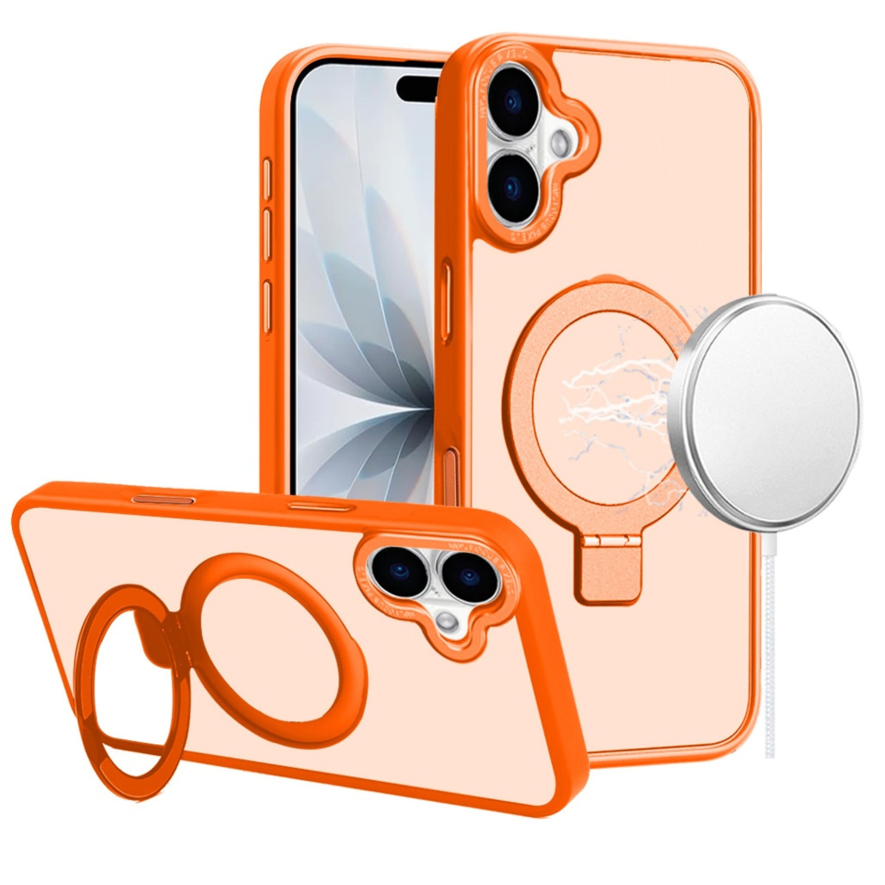 Kitcheniva - Metal Chrome Magnetic Circle Ring Stand Case With Tempered Glass For iPhone 17 Cosmic - Orange price history on PriceWatchPro