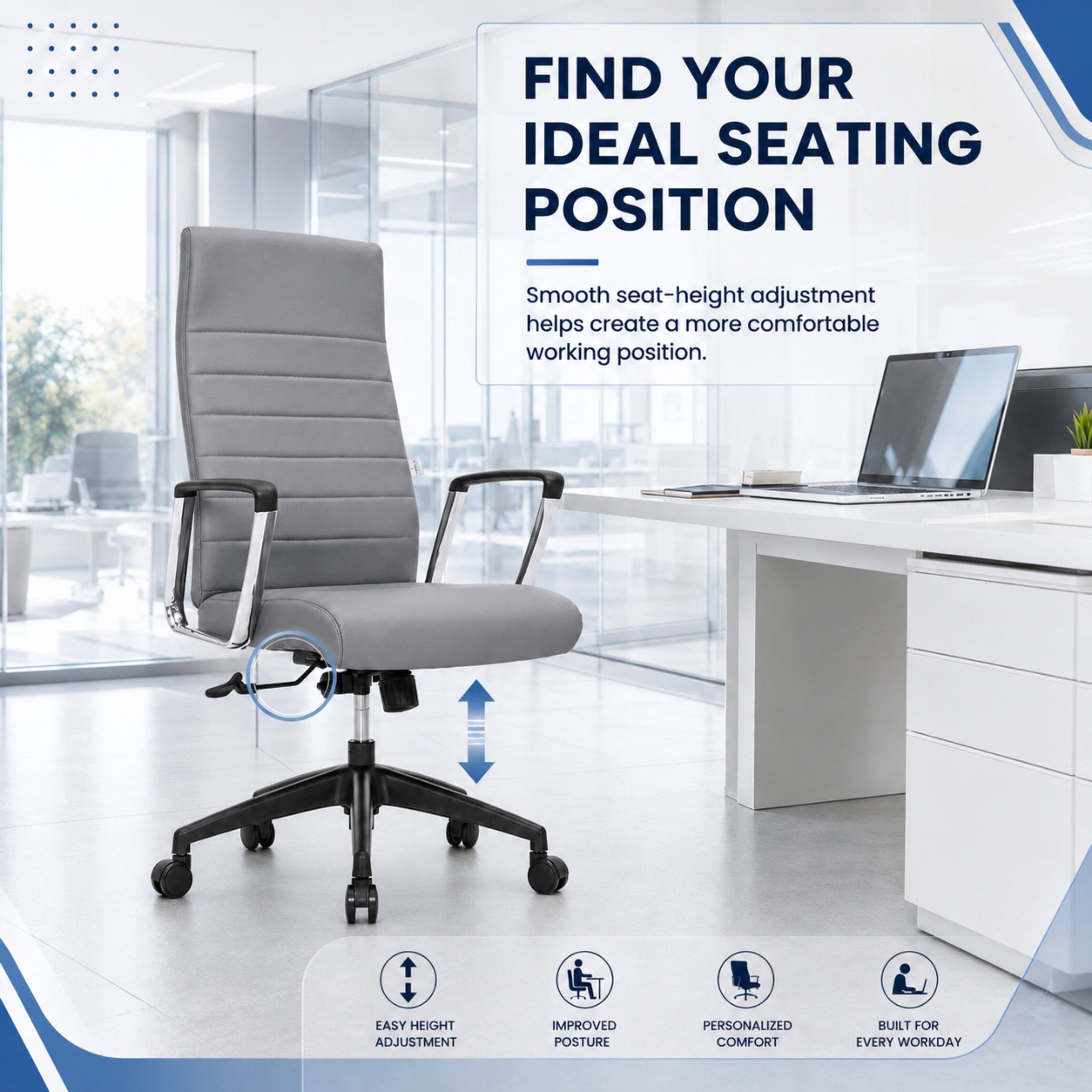 FIND YOUR IDEAL SEATING POSITION

Smooth seat-height adjustment helps create a more comfortable working position.

EASY HEIGHT ADJUSTMENT
IMPROVED POSTURE
PERSONALIZED COMFORT
BUILT FOR EVERY WORKDAY
