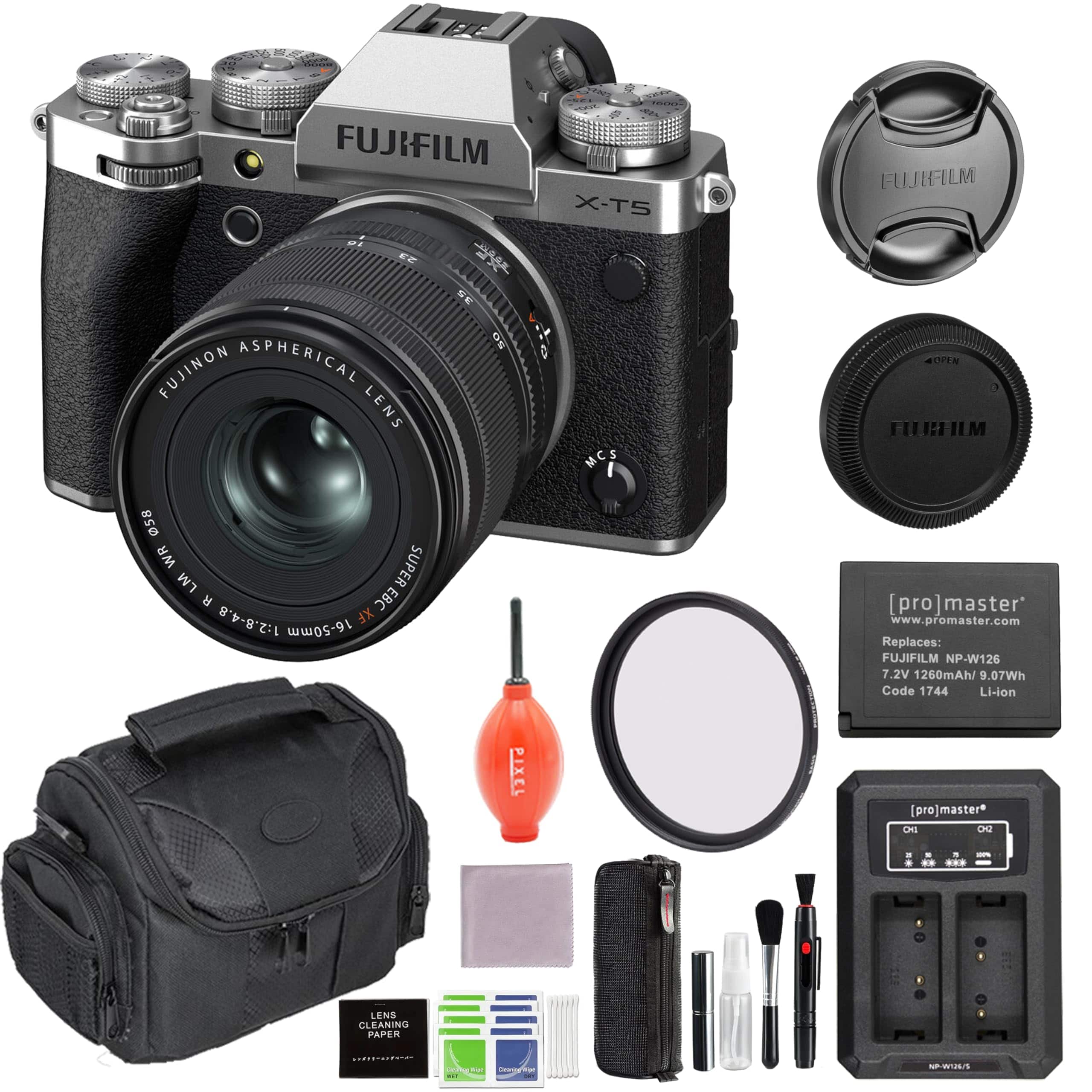 Fujifilm - X-T5 Mirrorless Camera with XF 16-50mm f/2.8-4.8 Lens Silver Bundle with Extra Battery, Charger and More price history on PriceWatchPro