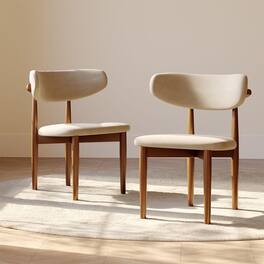 POVISON - Mid-Century Modern Wood Dining Chairs Set of 2(Cotton Linen,Beige & Light Walnut) - Beige & Light Walnut