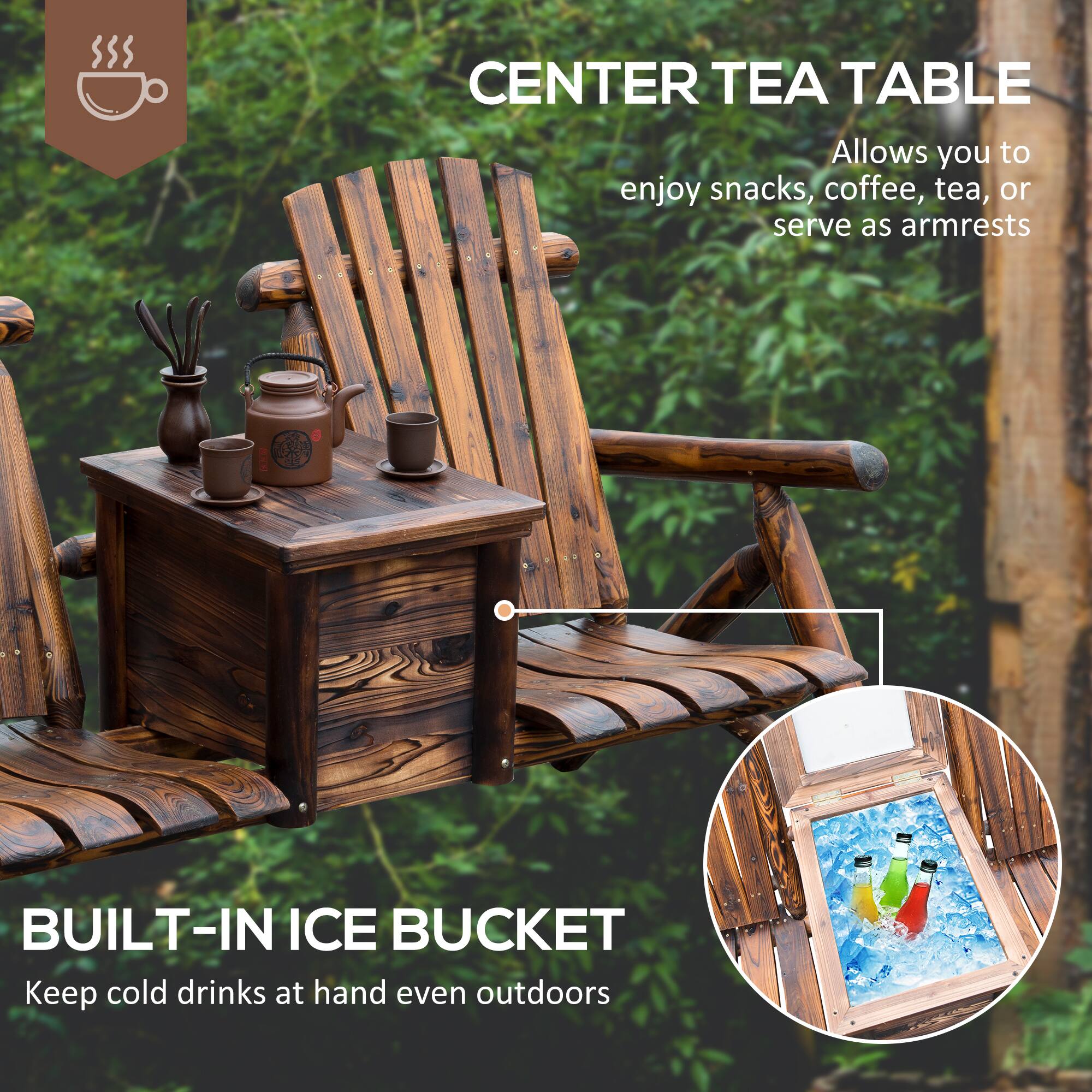 CENTER TEA TABLE  
Allows you to enjoy snacks, coffee, tea, or serve as armrests  

BUILT-IN ICE BUCKET  
Keep cold drinks at hand even outdoors
