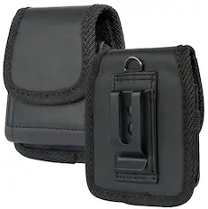 Front. Nakedcellphone - Pouch for Motorola RAZR/RAZR+/RAZR Ultra 2023-2026 - Metal Clip, Magnetic Closure, Belt Harness, Black Leather - Black.