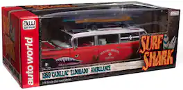 PopMarket - Auto World 1959 Cadillac Eldorado Ambulance Surf Shark - Faded Rusty Red & White 1/18 Scale Diecast - COLLECTIBLES - Multicolor