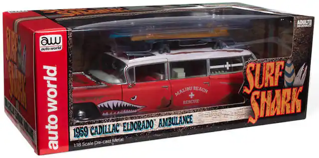 auto world
1959 CADILLAC ELORADO AMBULANCE
1:18 Scale Die-cast Metal
MALIBU BEACH RESCUE
SURF SHARK