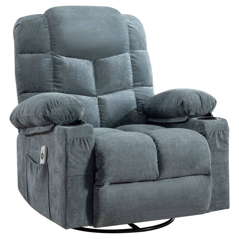 Alt View 4. Kadyn - Oversized Massage Swivel Recliner with Lumbar Heating, Cup Holders & USB Port, Living Room Chair - Blue.