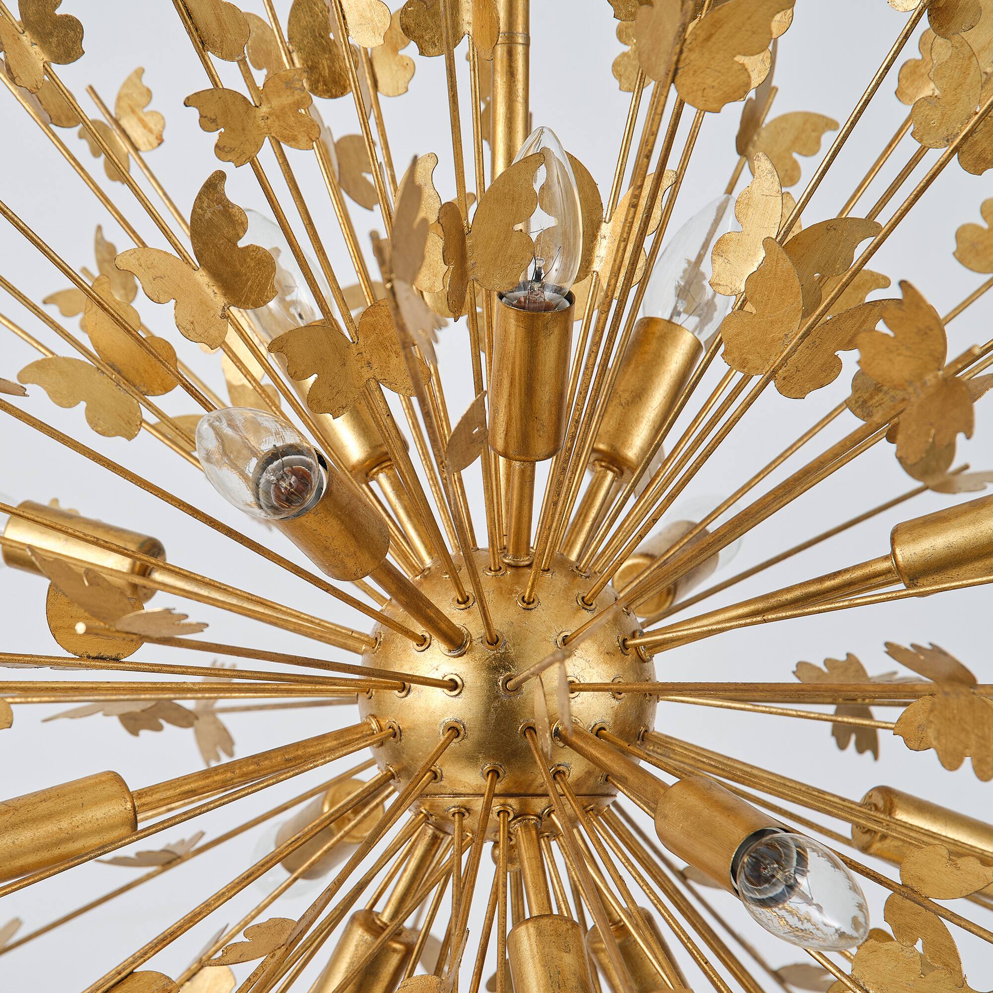 Alt View 5. Parrot Uncle - Modern Handmade Butterfly 14-Light Globe Chandelier - Antique Gold.