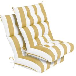 Chateau Abodes - 2-Pack Outdoor High Back Chair Cushions, 44"x22"x4" Fade-Resistant Waterproof Tufted Pads with Ties - Yellow White