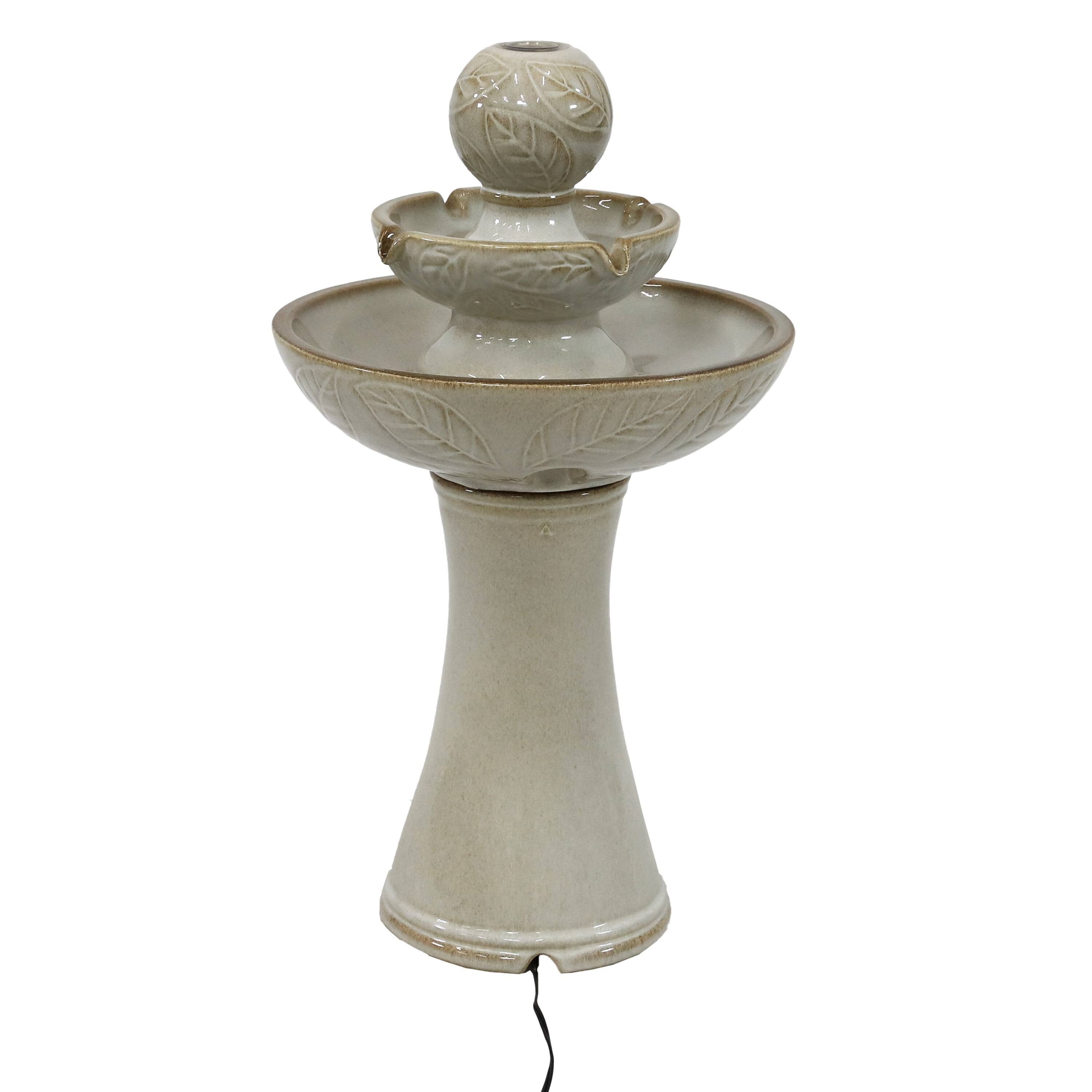 Alt View 10. Sunnydaze - Gentle Glow 26.5" H 2-Tier Ceramic Fountain with LED Lights - Off-White.