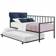 Front. Gymax - Gymax Twin Trundle DayBed w/ 4 Casters Mattress Platform Bed Sofa - Black.