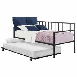 Gymax - Twin Trundle DayBed w/ 4 Casters Mattress Platform Bed Sofa - Black