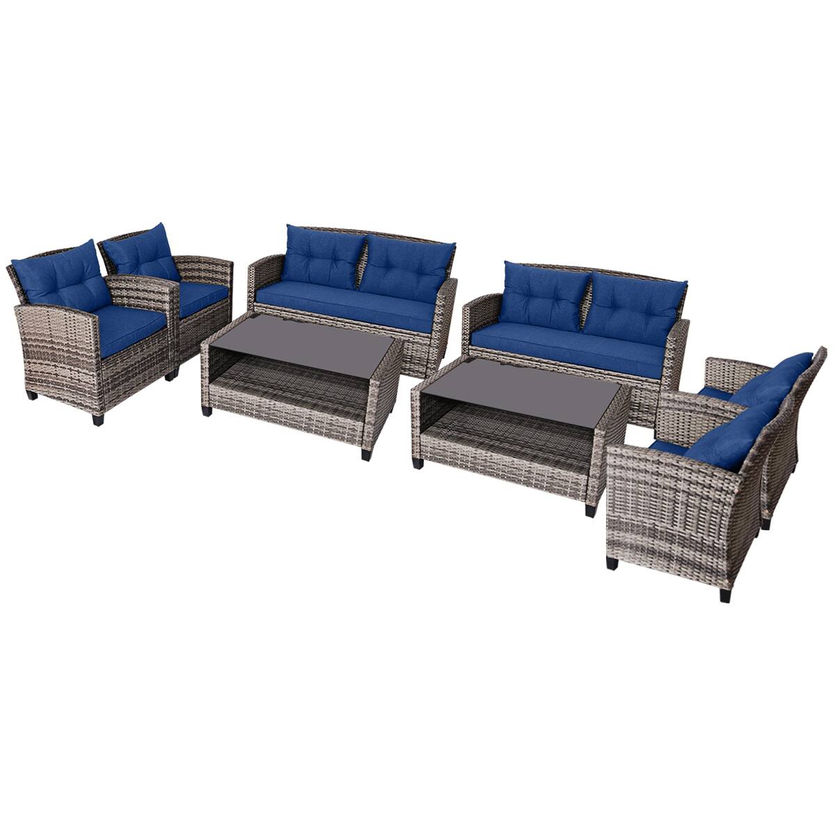 Alt View 7. Gymax - Gymax 8 PCS Patio Rattan Furniture Set Coffee Table Cushioned Sofa Garden Lawn Navy - Navy.