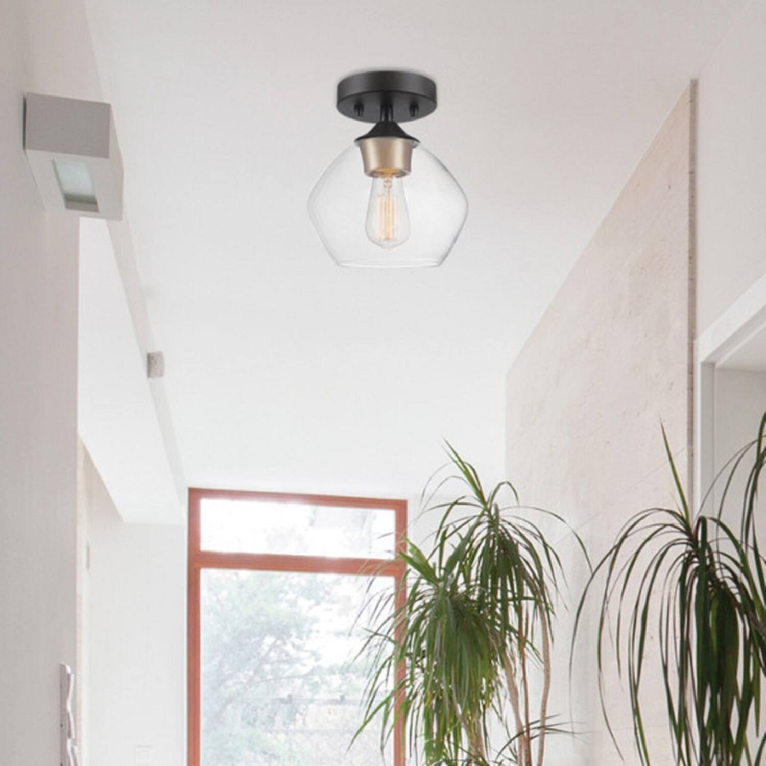 Back. Globe Electric - Globe Electric Harrow 9.1 in. H X 8 in. W X 8 in. L Matte Black Ceiling Light.