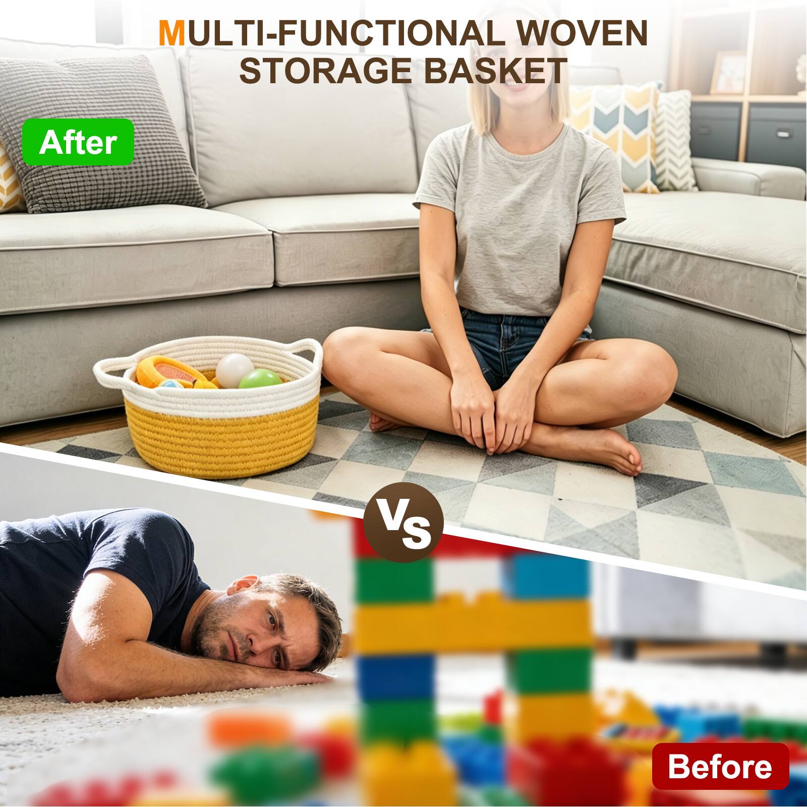 MULTI-FUNCTIONAL WOVEN STORAGE BASKET

After Vs Before