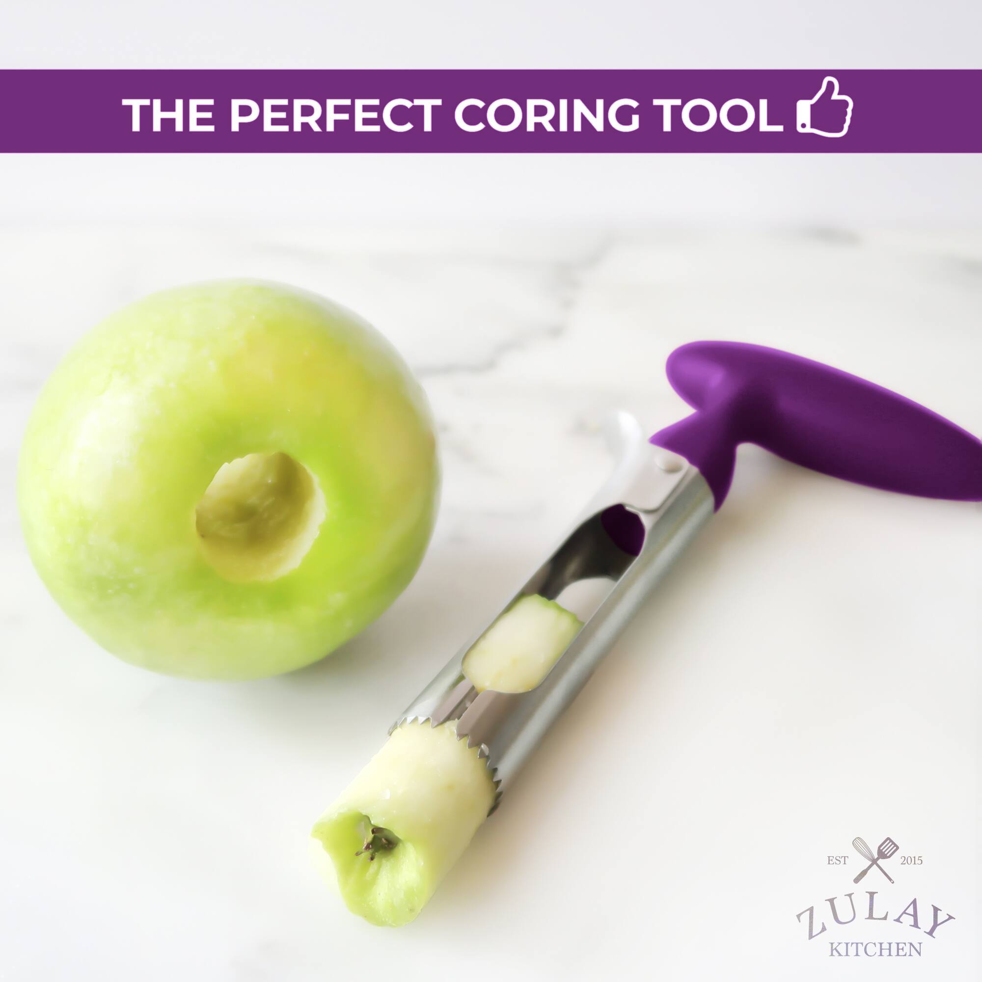 Back. Zulay Kitchen - Zulay Kitchen Premium Apple Corer Tool - Ultra Sharp, Stainless Steel, Serrated Blades for Easy Coring - Plum.