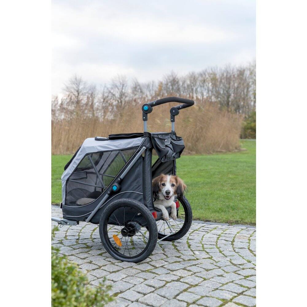 Angle. TRIXIE - Quick-Fold Dog Bike Trailer, Carrier for Small Dogs up to 48 lbs, Gray - Silver/Black.