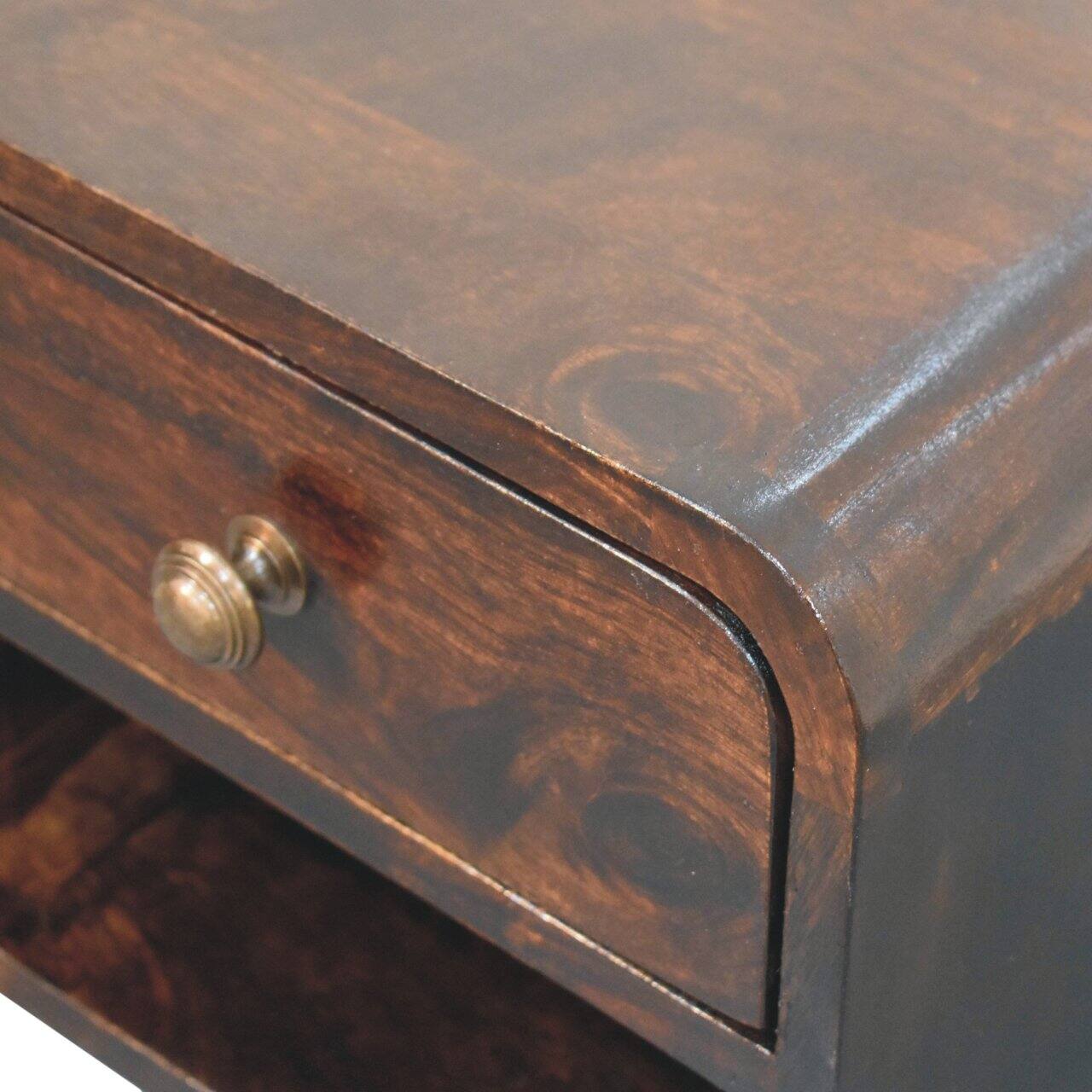 Alt View 2. Artisan Furniture - Artisan Furniture Solid Wood Mini Curved California Walnut Wall Mounted Bedside, 1 Drawer, 1 Open Slot, Dark Brown - Walnut Finish.