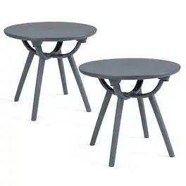 Gymax - 2PCS Outdoor Side Table 20'' Round Storage Side Table Weather-Resistant End Table - Gray