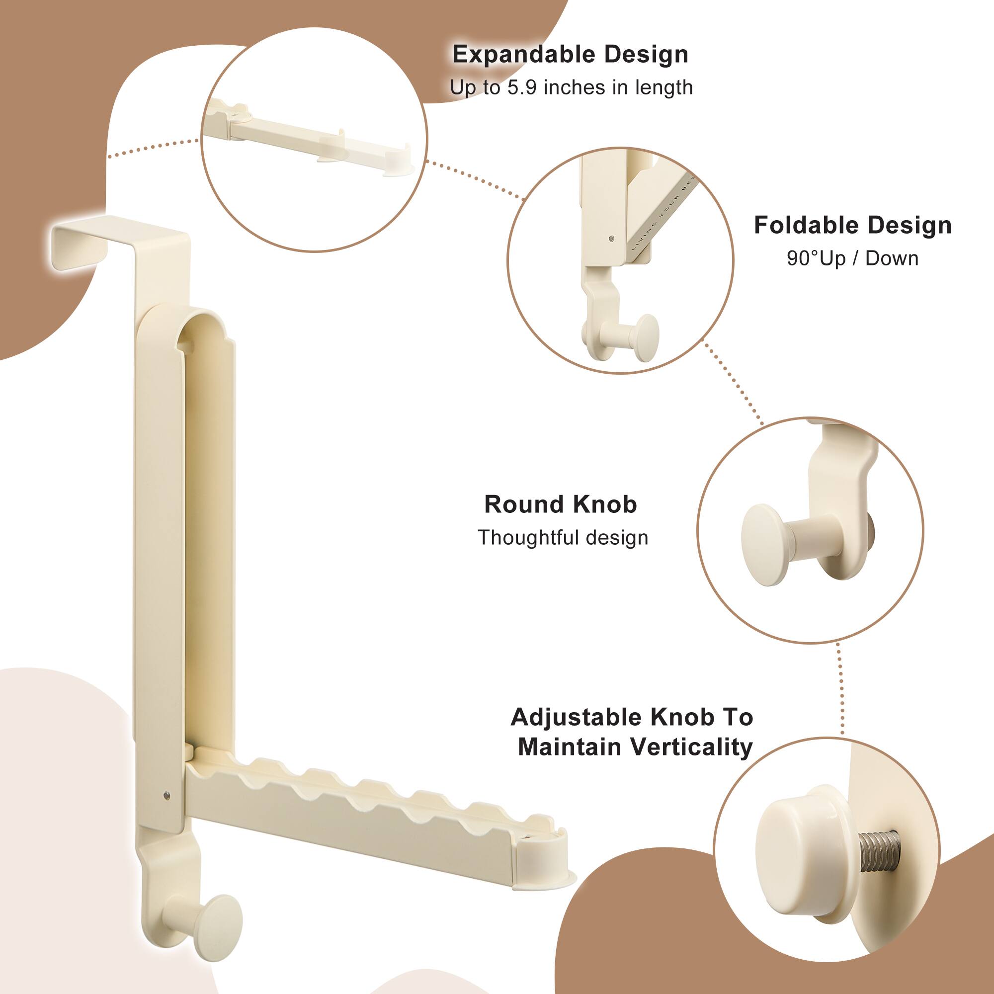 - Expandable Design
  - Up to 5.9 inches in length

- Foldable Design
  - 90° Up / Down

- Round Knob
  - Thoughtful design

- Adjustable Knob To Maintain Verticality