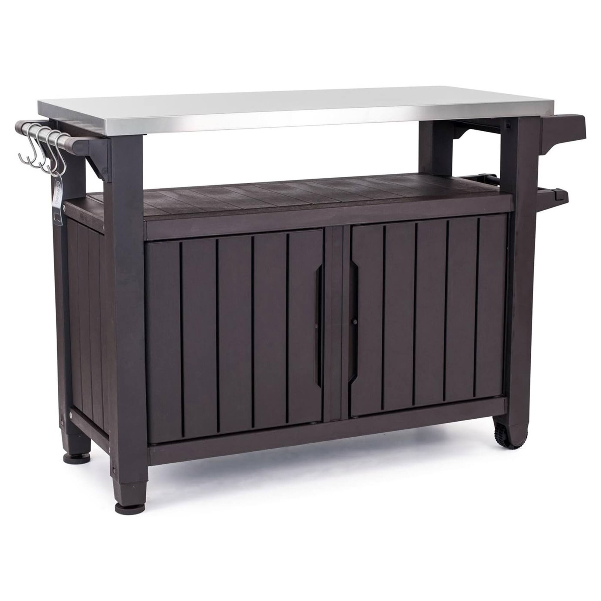 Alt View 10. Keter - Keter Unity 40 Gallon and Unity XL Rolling Bar Cart with Storage Cabinet, Brown - Dark Brown.